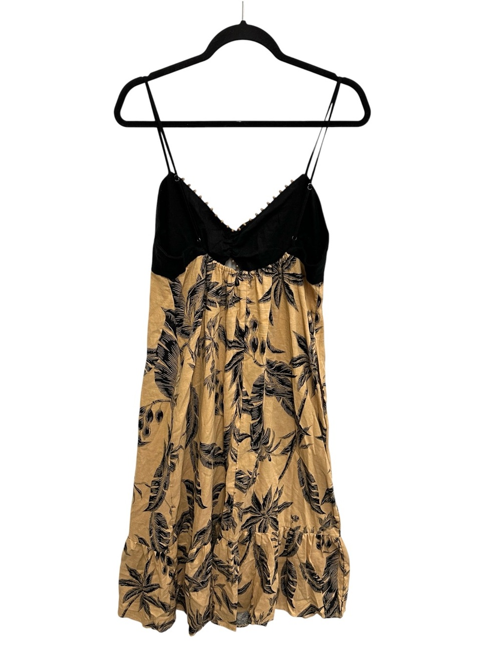 A New Day black tan tropical leaf print maxi dress with beaded trim Size M - Picture 9 of 11